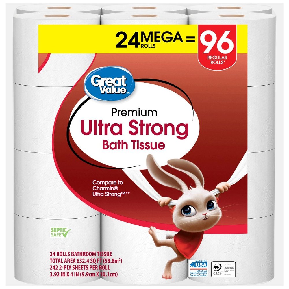 Great Value Ultra Strong Toilet Paper, 24 Mega Rolls